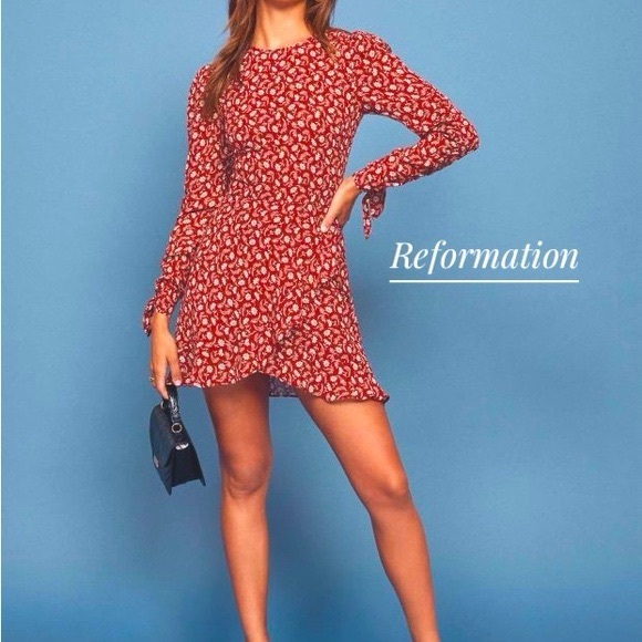 Reformation Red Floral Lucita Long Sleeve Zip Dress Mini Sz 0 - Picture 1 of 8